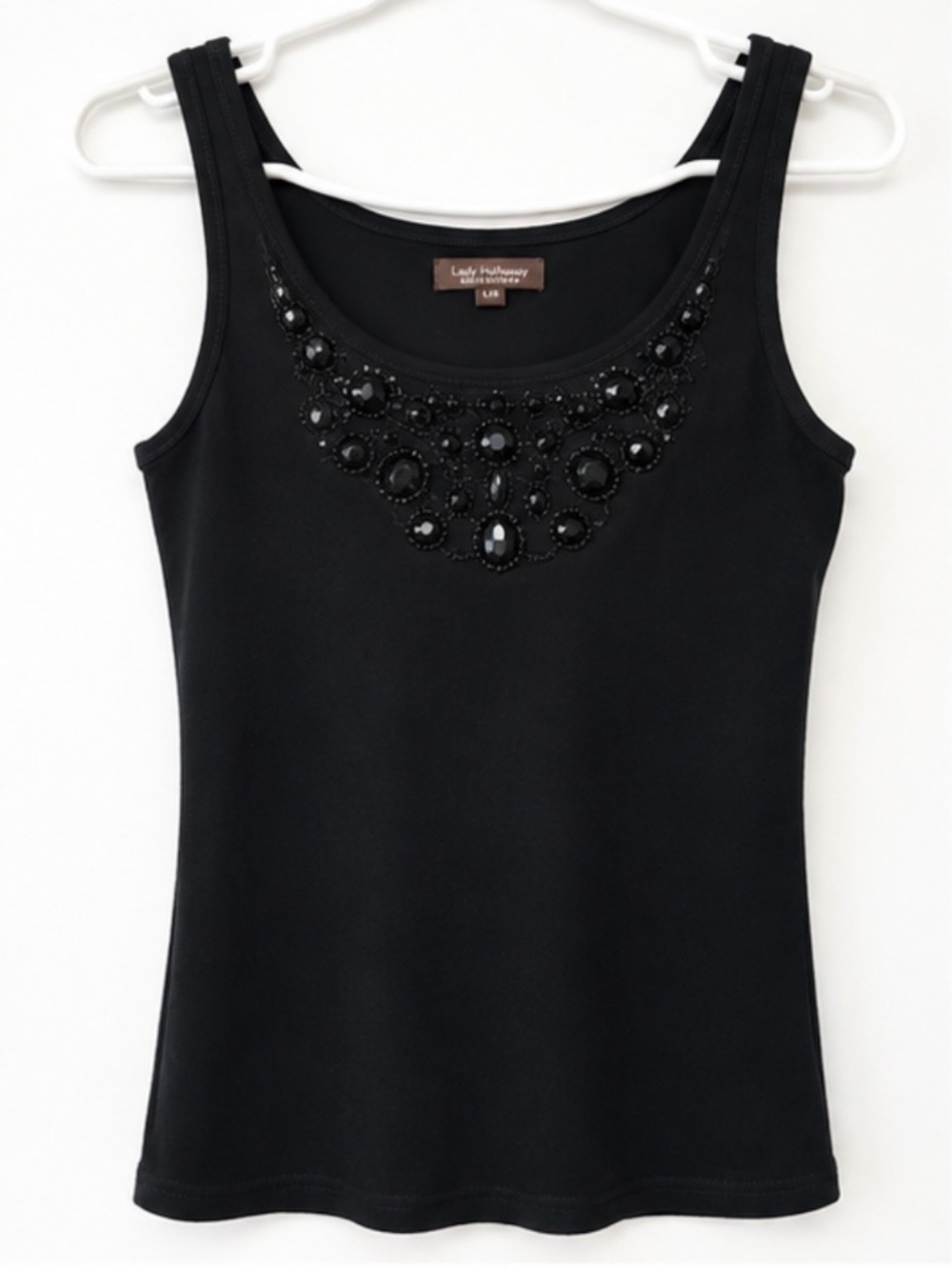 Lady Hathaway Women’s L Black Embellished Beaded Tank Top 100% Cotton